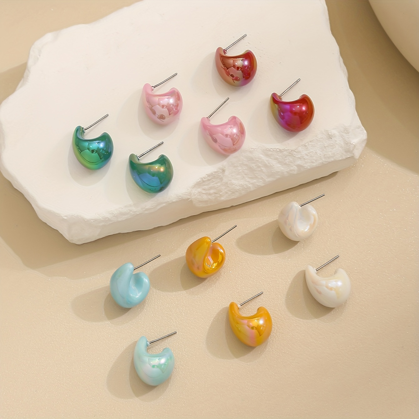 6pcs Sweet Style Multicolor Teardrop Stud Earrings Set